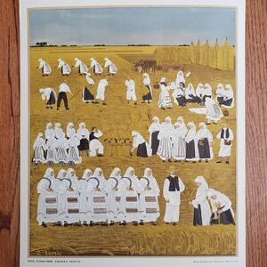 Harvest in Slavonia ~ Vintage Croatian Folk Art Lithograph Zdenka Sertić